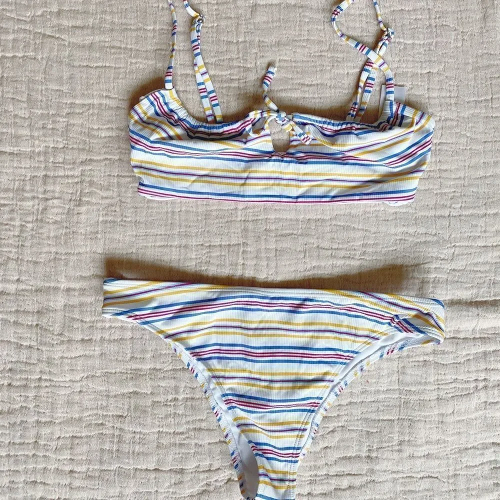 Retro stripe bralette bikini set